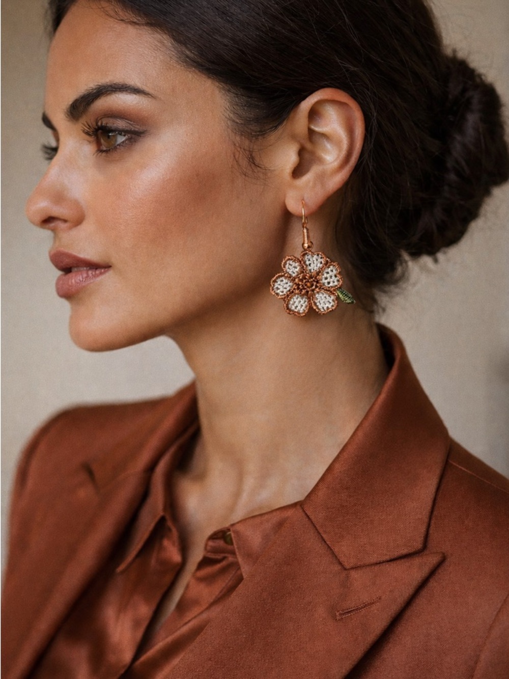 Handmade Copper-Tone White Floral Drop Earrings - Elegant Women Jewelry - NWOT